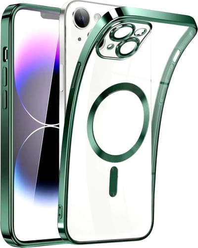 Magnetic Clear Silicone hoesje met geïntegreerde Camera Lens Protector - schokbestendig [Magsafe Magnetische Ring Case] - Groen - Geschikt voor iPhone 14