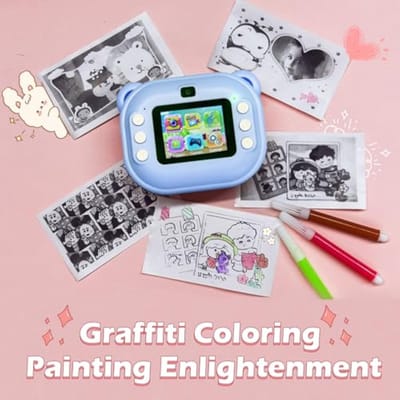 Instant printcamera voor kinderen, kerstverjaardagscadeau voor meisjes van 3-12 jongens, digitale camera voor kinderen, instant camera voor kinderen met 2 inch scherm, 1080P printcamera voor peuters
