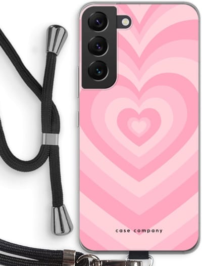 Case Company® - Hoesje met koord geschikt voor Samsung Galaxy S22 hoesje met Koord - Hart Roos - Telefoonhoesje met Zwart Koord - Bescherming aan alle Kanten en Over de Schermrand