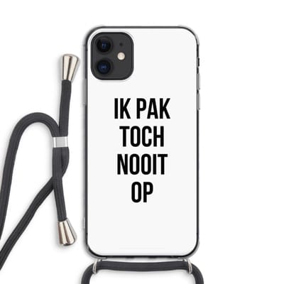 Case Company® - Hoesje met koord geschikt voor iPhone 11 hoesje met Koord - Ik pak nooit op - Telefoonhoesje met Zwart Koord - Bescherming aan alle Kanten en Over de Schermrand