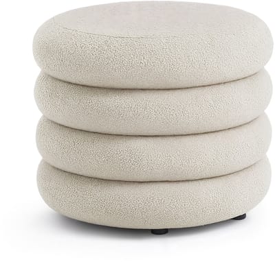 Pouf van Teddy Stof met Opbergruimte MOLLIS 55 cm / Gestoffeerde Poef / Ronde Poef / Woonkamerstoel / Opbergkruk Wonen / Nevelwit