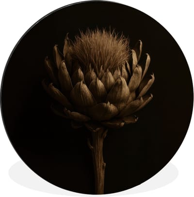 WallCircle - Wandcirkel - Muurcirkel - Donkerbruin - Bloem - Textuur - Artisjok - Aluminium - Dibond - 30x30 cm - Binnen en Buiten