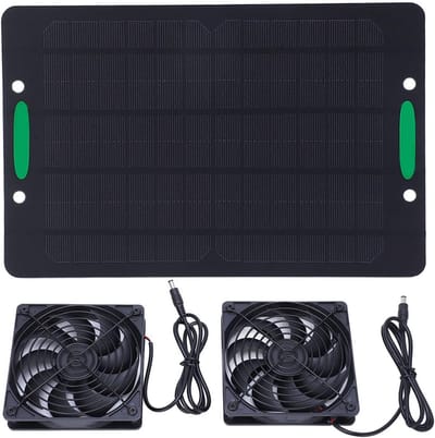 Zonnepaneel Ventilator - Afzuiging Ventilatie - Luchtkwaliteit Verbeteren - Dubbele Afzuiging - 10W - Groen