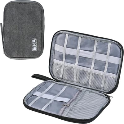 Draagbare Kabel Organizer - Schokbestendige en Waterdichte Accessoire Tas voor Opladers, USB, SD Kaarten en Powerbank (Zwart + Grijs)