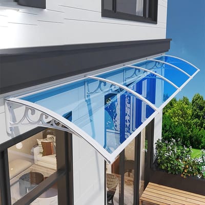 Raamluifel Entree - Deur Overkapping - Bescherming Buiten - Versterkte Stalen Beugel - 60 x 230 cm - Blauw Paneel