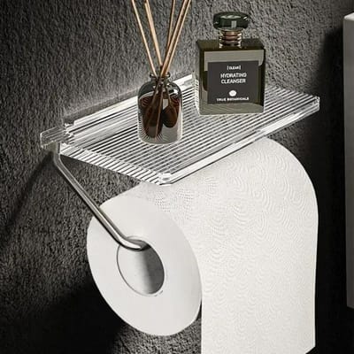 Luxe gouden toiletrolhouder met plank, geen perforatie, acrylrolhouder, tissuehouder, badkameraccessoires, badkamer