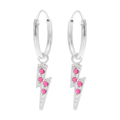 WeLoveSilver - kinderoorbellen - bliksemschicht - roze kristallen - 925 zilver
