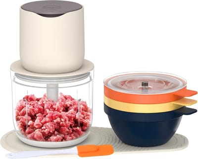 Gehaktmolen-vleesmolen-vlees molen-Elektrische vleesmolen groentehakker - Draagbare mini keukenmachine - 600 ml container - 150 W oplaadbaar keuken koken - 11,5 x 11,5 x 17,5 cm