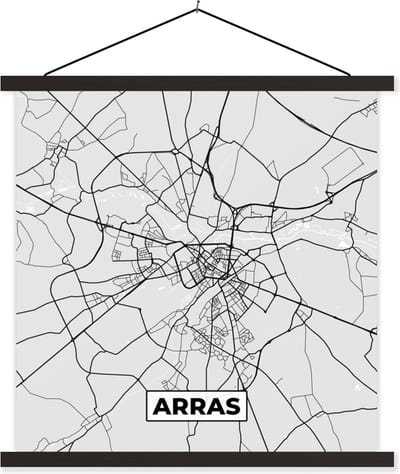 Posterhanger incl. Poster 60x60 cm - Schoolplaat - Kaart - Stadskaart - Frankrijk - Arras - Plattegrond - Textielposter - Zwarte latten - Stadskaart