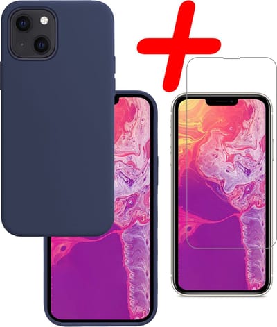 Hoesje Met Screenprotector - Geschikt voor Apple iPhone 14 - Sterk & Shockproof - Back Cover - Siliconen Case - Telefoon Hoes - Donkerblauw