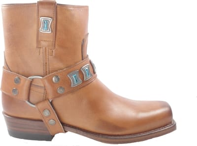 Sendra Boots 10845 Cognac Handgemaakt Biker Western Ibiza Dames Enkel Laars Afneembaar Sierspoor Lederen Zool Vierkante Neus Echt Leer Maat 38