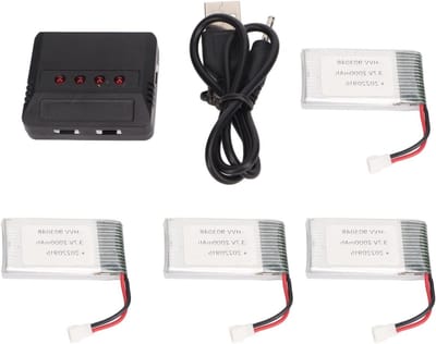 Set van 4 oplaadbare 3.7V lithiumbatterijen met oplader voor RC quadcopters en drones, 2000mAh capaciteit