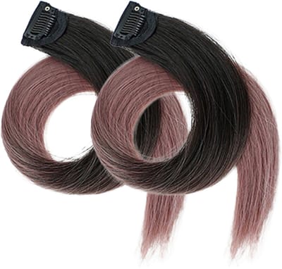 2 x Clip-in Hairextension STIJL 60cm - OMBRE ZWART naar WIJNROOD - #O90 - nephaar - Hair extension | haar extensie - kleurverloop extensions - gekleurde clip-in extensions - wijnrood nep haar
