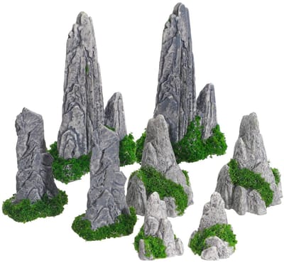 Dailygoods- Bergdecoratie Miniatuur Set 8 Stuks - Rockery Decoratie - Zen Tuin Accessoires - Bonsai Ornament - Micro Landschap Decoratie - Duurzaam Harsmateriaal - Miniatuurtuin
