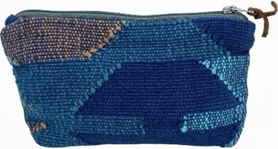Luna-Leena duurzame make-up tasje - blauw katoen - 1 gevoerde opbergvak - 18x10.5x4cm - handgeweven in Nepal - trendy bag - make up bag - toilettasje - beautycase