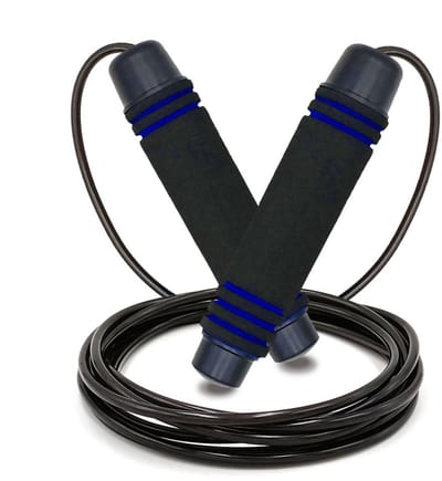 EXCITAT Verstelbaar springtouw - Speed Rope - met huidvriendelijke schuimrubberen handgrepen - 3 meter verstelbare lengte - Antislip - Geweldig voor fitness, uithoudingsvermogen en springen - Geschikt voor volwassenen - Zwart en blauw
