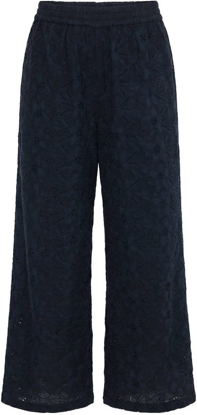 Studio Untold - Dames - Broek wijde pijpen katoenen kant elastische tailleband - Zwart - Maat 44