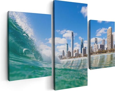 Artaza Canvas Schilderij Drieluik Golf aan de Gold Coast  - 90x60 - Foto Op Canvas - Canvas Print