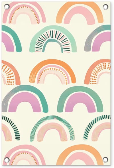 Tuinposter 40x60 cm - Tuindecoratie Regenboog - Pastel - Patroon - Poster voor in de tuin - Buiten decoratie - Schutting tuinschilderij - Tuindoek muurdecoratie - Wanddecoratie balkondoek