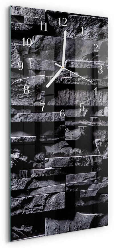 Tulup Wandklok - Stenen Gekleurde Glazen Klok - 30x60 cm - Grijs Glazen Klok Met Print - Witte Handen - Rechthoekige Wandklok - Moderne Wandklok Glas - Wandklok Glas Decoratie