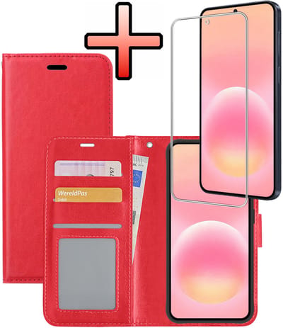 Hoesje - Met Screenprotector - Geschikt voor Samsung Galaxy A57 - Luxe Pasjeshouder - Bookcase Portemonee - Flip Case - Kunstleer Book Case - Flipcase - Book Cover - Walletcase - Portemonneehoes - Rood