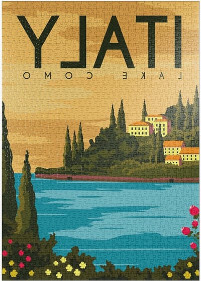 MyPuzzle Comomeer Italië, Art Deco Stijl Vintage Poster, Illustratie - Premium 1000 Stukjes Puzzel - MyPuzzle speciale collectie van Puzzle Galaxy