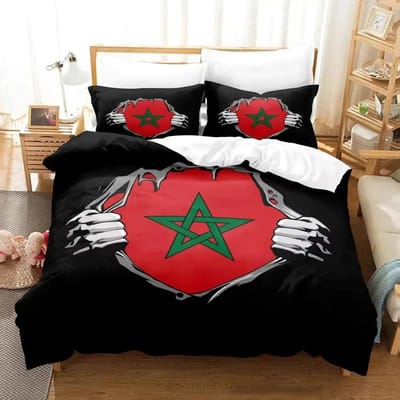 Nieuwe 3D Print Marokko Vlag Beddengoed Set Jongens Meisjes Eenpersoons Tweepersoons Maat Dekbedovertrek Kussensloop Bed Kinderen Volwassenen Mode Woontextiel 70x133cm 2pcs