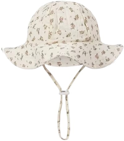Zomerhoed baby - dreumes - meisje - jongen - zonnehoed - zomer - hydrofiele stof - katoen - beige met bloemetjes
