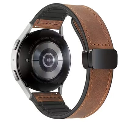 Innerlight® Alura - Bruin - Lederen Smartwatchbandje 20mm - Lederen Smartwatchbandje met magneetsluiting - Lederen Smartwatchbandje geschikt voor Samsung Galaxy Watch 7 / 6 / 5 / Pro / 4 / 3 / Active 2 - Polar Ignite / Unite – Huawei