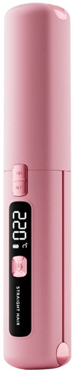 Stijltang - Krultang - Stijltang en krultang 2 in 1 - Draadloze stijltang en krultang 2-in-1 - Draagbare keramische stijltang - Lichtgewicht en klein - Oplaadbaar via USB - Met 4500mAh batterij - Snel opwarmen in 10 seconden - Voor op reis (roze)