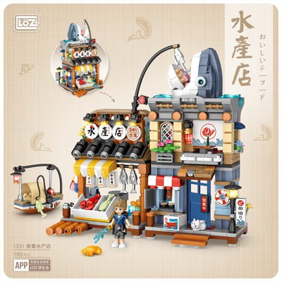 LOZ -Japanese Street | Aquatic Shop | Seafood Market | Mini Block Building Set | Build and Create No. 1231