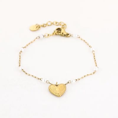 Basic armbandje met parels en hartje- dames- sieraad-moederdag-valentijn-kerst-sinterklaas-cadeau-trendy-stainless steel