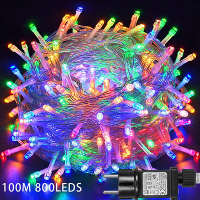 MUPOO Kerstverlichting lichtsnoer Buiten - Veelkleurig 100 m 800 LEDs - 8 modi - IP44 Waterdicht - Timer- Geheugenfunctie -voor Feestdecoraties