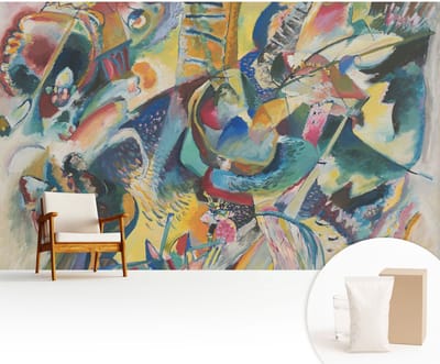 Wallfluent Behang - Kleurrijk abstract Vliesbehang - 416x254 cm - Geel Behang - Voor liefhebbers van kunst en natuur - Behang Voor de woonkamer, slaapkamer en kantoor - Wandbekleding Abstractie