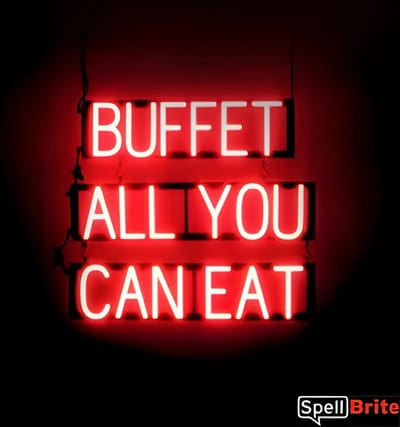 BUFFET ALL YOU CAN EAT - Lichtreclame Neon LED bord verlicht | SpellBrite | 68 x 60 cm | 6 Dimstanden - 8 Lichtanimaties | Reclamebord neon verlichting
