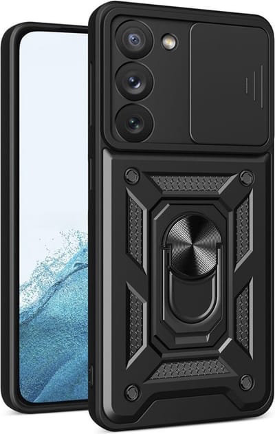 MobyDefend Hoesje - Geschikt voor Samsung Galaxy S23 - Pantsercase Met Draaibare Ring - Zwart