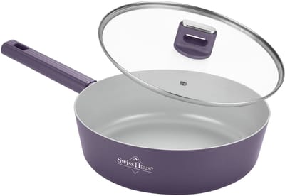 Swiss Haus® SCDF28T Hapjespan met Deksel – Ø28 cm / 4.4L - Inductie & Alle Warmtebronnen – PFAS Vrij – Braadpan – Antiaanbaklaag – Paars