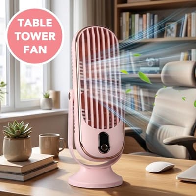 Tafel torenventilator roze - compacte USB torenventilator met 5 snelheden en turbostroom, stil 22dB, afneembare bladen voor kantoor, slaapkamer en buiten