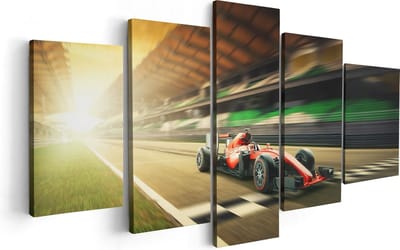 Artaza Canvas Schilderij Vijfluik Formule 1 Auto bij de Finish in het Rood - 100x50 - Foto Op Canvas - Canvas Print