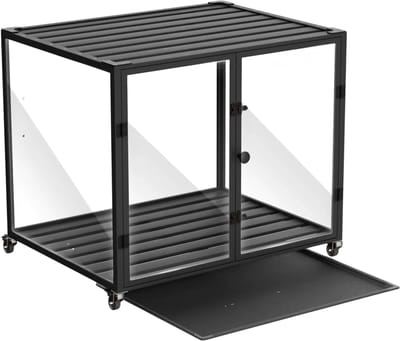 Hondenbench Cleany - Op wieltjes - Gehard glas - Hondenkennel - Met Aluminium Frame - 76cm
