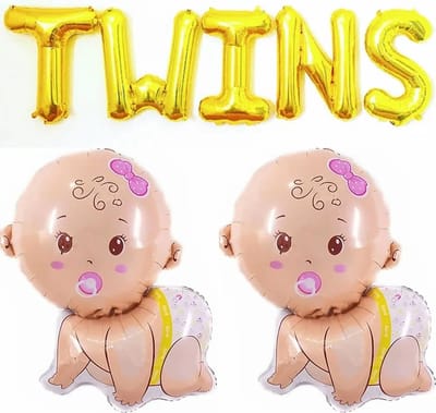 Folie ballonen set Twins goud met twee kruipende baby girls - folie - ballon - babyshower - genderreveal - twins - tweeling - zwanger - geboorte