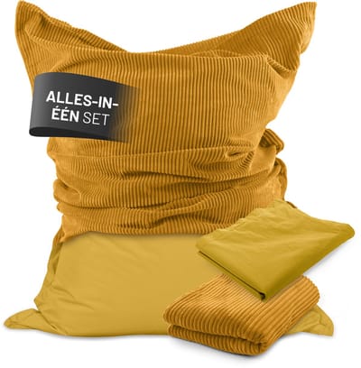 Lumaland Zitzak Classic XXL All-in-One Set Reuzenzitzak met corduroy & outdoor hoes Indoor Outdoor Bank Fauteuil EPS-vulling Afneembare hoes