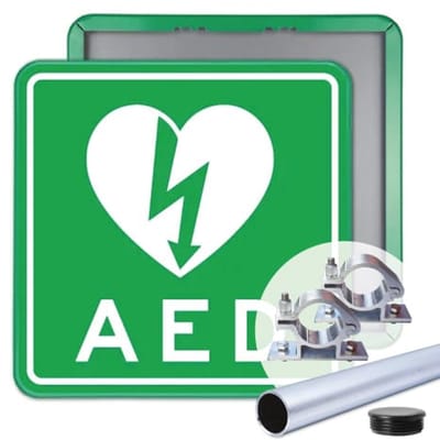 AED II bord 40x40 cm - Bevestiging: Met paal 150 cm + paalbeugels + paaldop