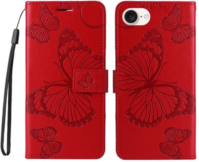 Coverup Hoesje - Geschikt voor iPhone 16e / 17e Hoesje - Coverup Vlinders Book Case - Rood