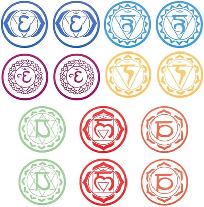 Chakra muurstickers - Set van 14 - 17 cm diameter - Waterdicht - Zelfklevend - Yoga decoratie - Meditatie - Gezondheid - Thuisdecoratie
