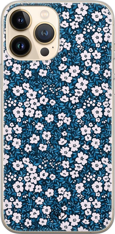 Casimoda® hoesje - Geschikt voor iPhone 13 Pro Max - Bloemen Blauw - Siliconen/TPU telefoonhoesje - Backcover - Bloemen - Blauw