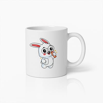 Schattige Cartoon Konijn Mok – Leuk Konijntje Drinkt Koffie Theebeker 330ml