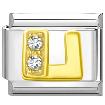 Quiges - Schakel - Bedel - 9mm - charms - Goud - Zirkonia - alfabet - letter U - Geschikt voor - armband - Schakelarmband - italy bedels armband