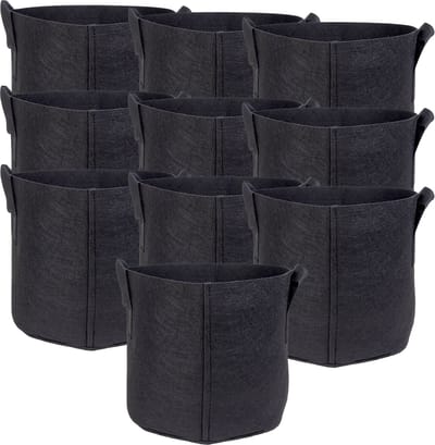 Intirilife 10x fleece plantzak in 20 liter - 5 gallon - 30 x 25 cm - Plantenbak van fleece met draaghengsels voor tuin, kas en nog veel meer. - Plantenbak plantzak
