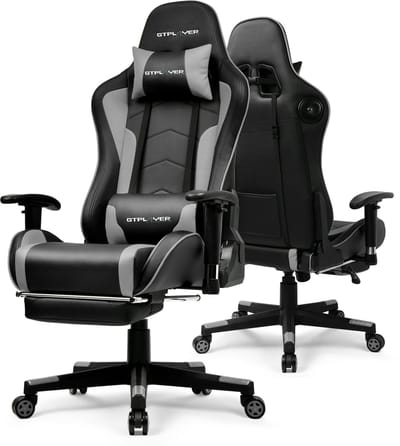 GTPLAYER - Gamingstoel met Bluetooth - Met Voetsteun en 3D Armleuningen - Grijs